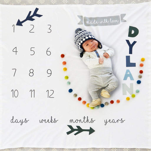 Lush Decor Milestone Little Photo Blanket 44" W x 44" L White - Super Soft Cotton Baby Blanket