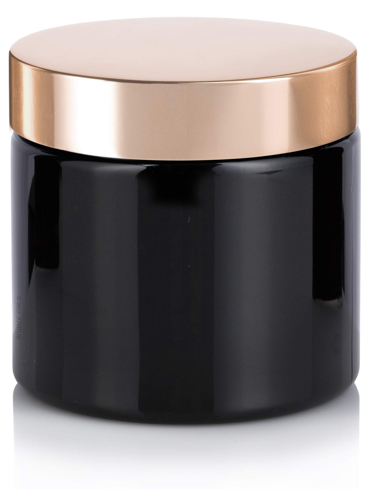 JUVITUS 16 oz Black PET Plastic Jar with Gold Metal Overshell Lid (6 Pack) + Spatulas