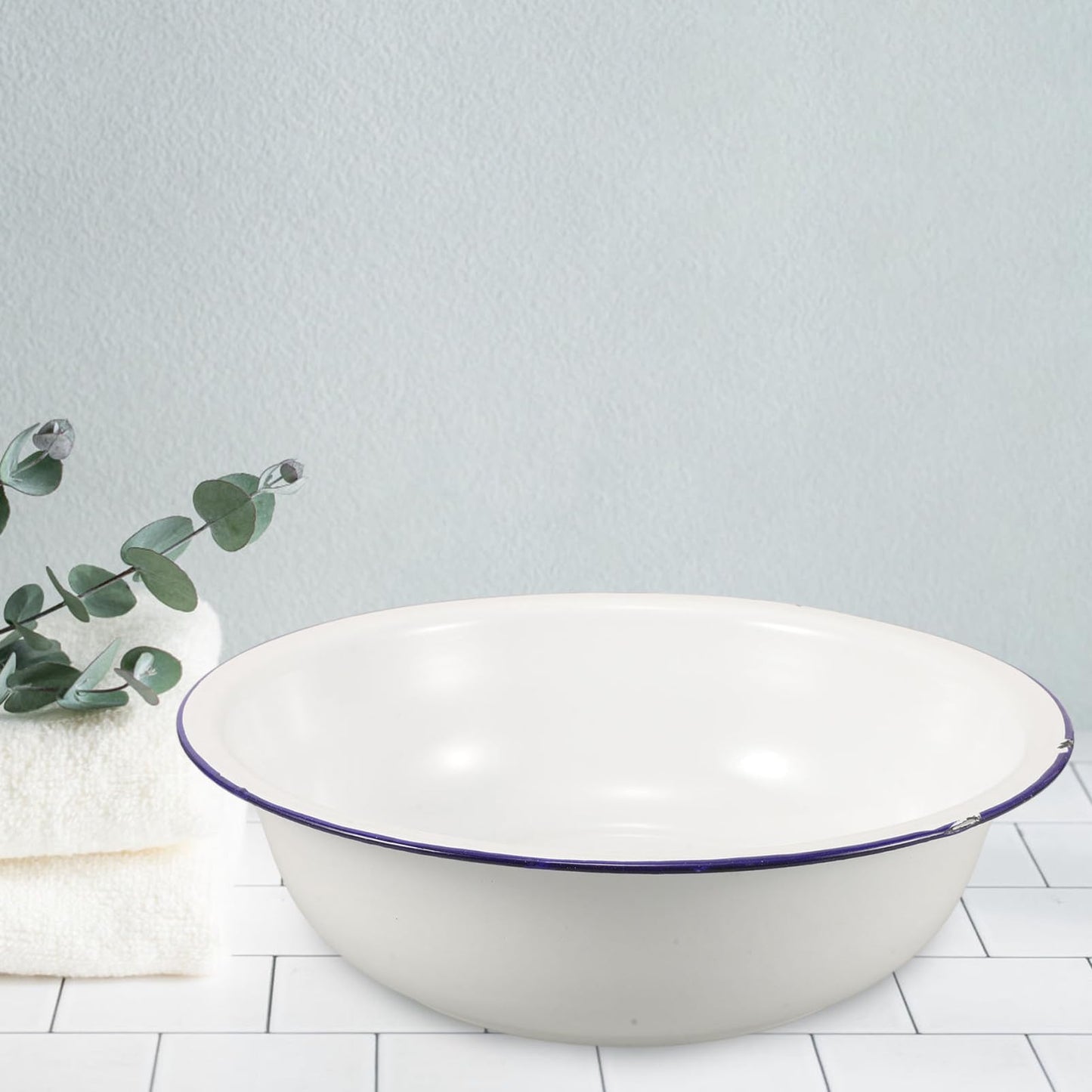 Healvian Enamel Foot Wash Basin 11.81In Vintage Retro Footbath Multi-Use Soak Tub for Home Spa Pedicures and Laundry