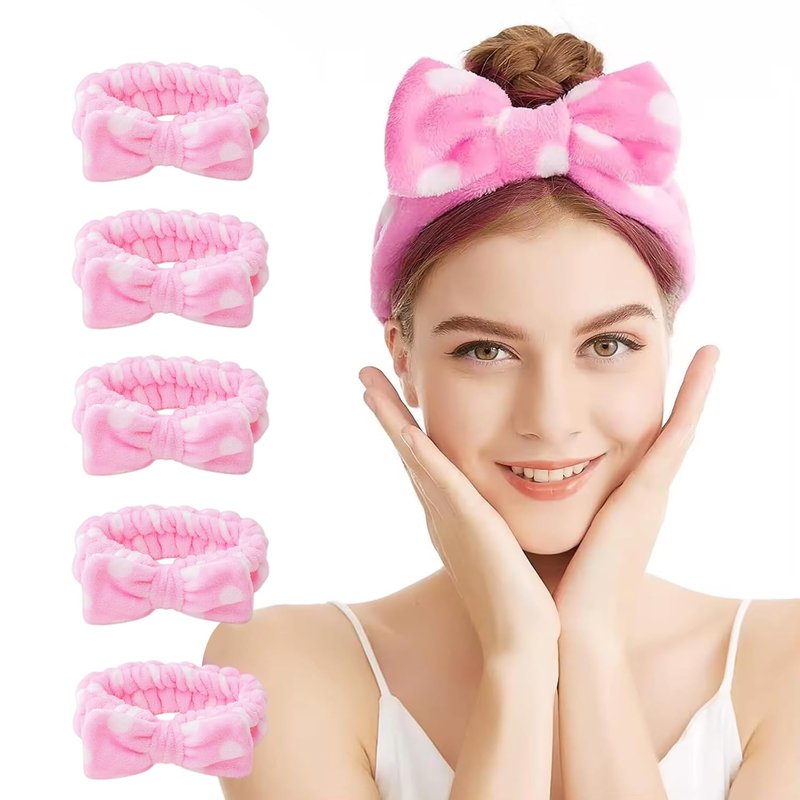 Pink Spa Headband - Soft Coral Fleece Bow Hair Band for Women | Perfect for Face Washing & Makeup (25 Pack)