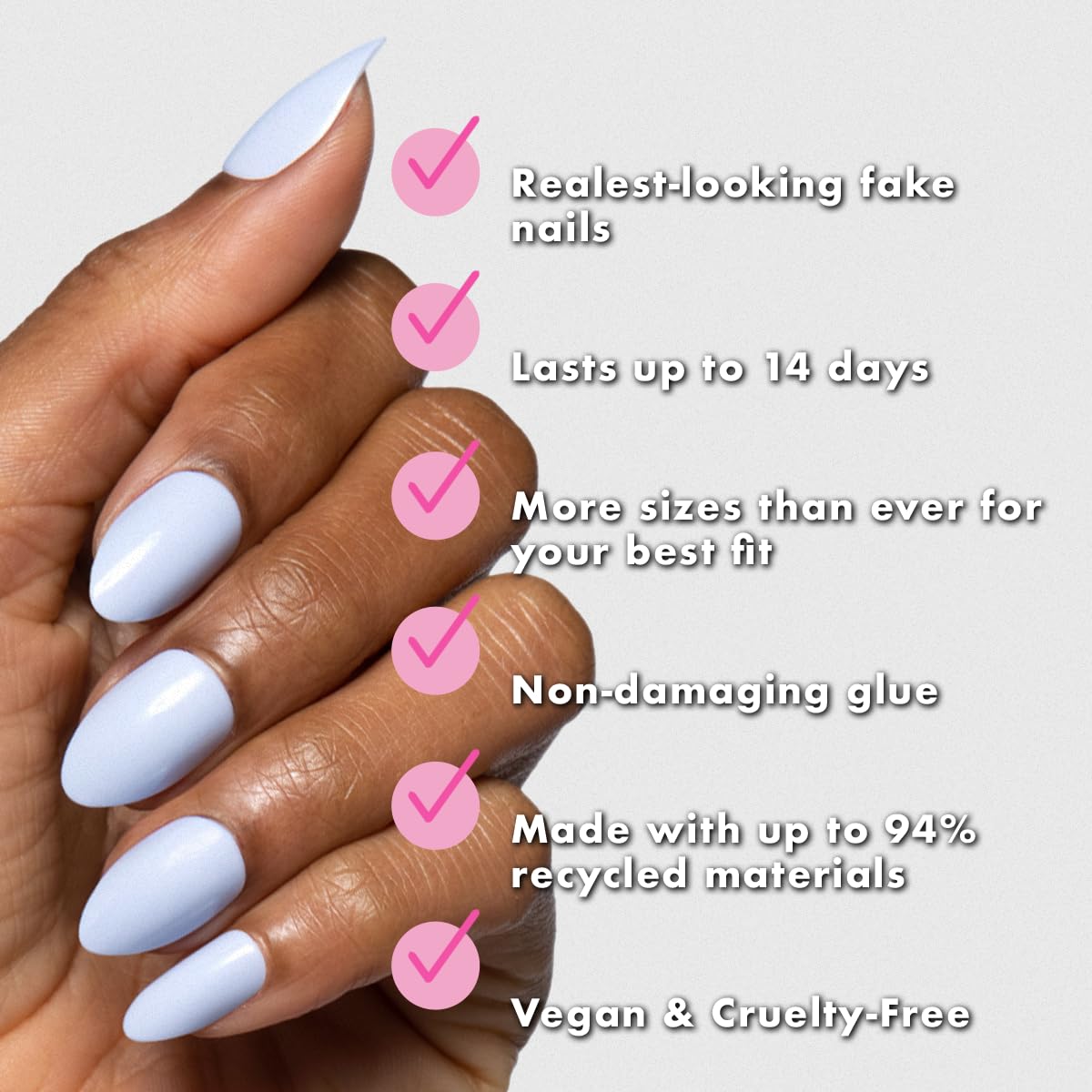 Press-On Nails Kit - 4 Realistic Fake Nail Sets | HD Crisp White, Classic French, Shimmery Super Star, BP Icy Blue - Non-Damaging Glue, Up to 14 Days Wear