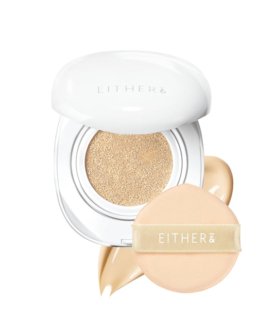 EITHER& Glow Pixel Cushion Foundation, Korean Glass Skin Finish, 62% Skincare-Infused, Antioxidant-Rich, Long-Lasting, Buildable Coverage (21N Natural, 12g)