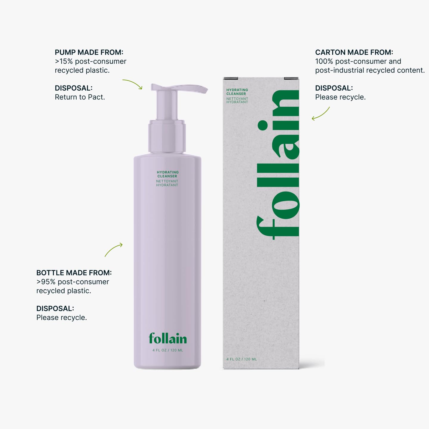 Follain Hydrating Cream-to-Lather Gentle Facial Cleanser for Dry Sensitive Skin | BHA-Alternative Willowbark, Rosehip Oil, Glycerin - Non-Stripping- Clean Beauty, Vegan & Cruelty-Free