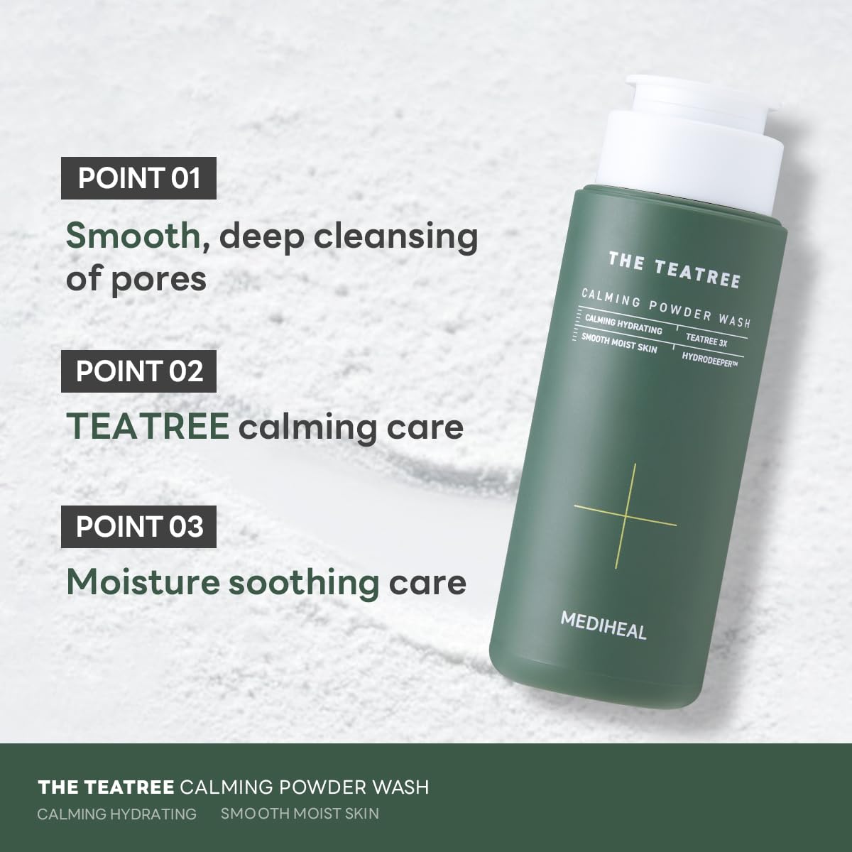 Mediheal Teatree Calming Powder Wash (1.76 oz) - Hydrating Daily Facial Cleanser with Gentle and Rich Bubbles for Remove Blackhead