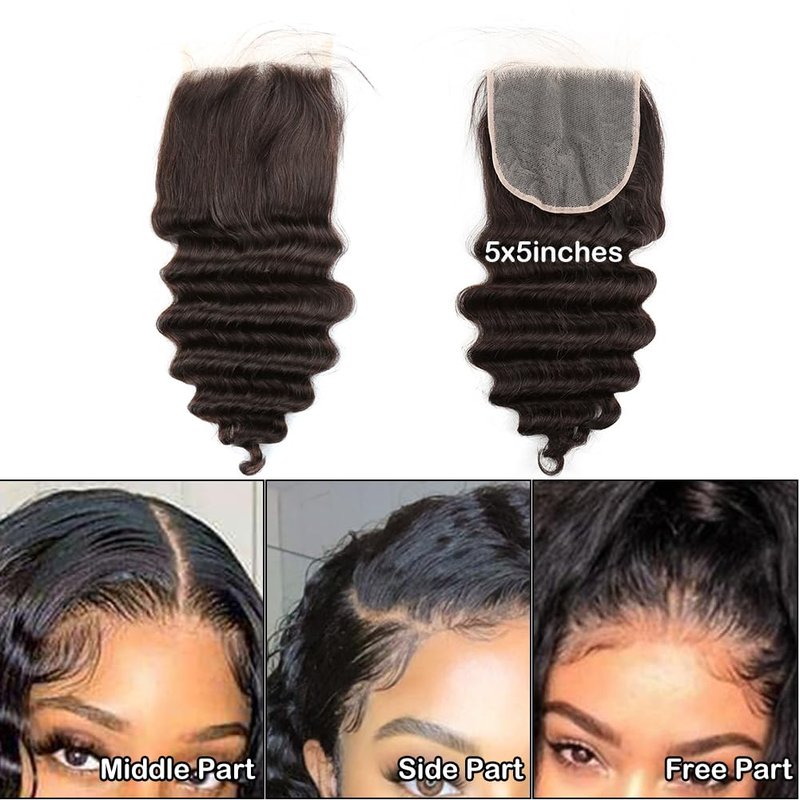 Sent Hair Remy Human Hair 5x5 Lace Closure with Baby Hair Loose Deep Wave Unprocessed Virgin Human Hair Free Part Natural Color 14 inch