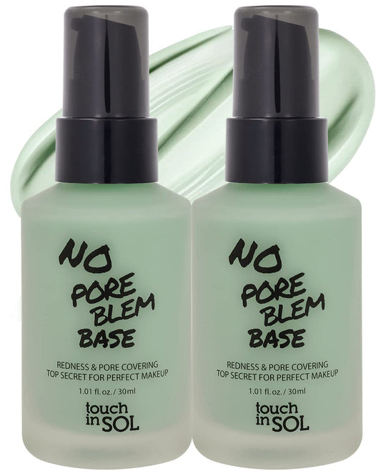 TOUCH IN SOL Redness Correcting Base Primer - Pore Minimizing Green Toned Makeup Base - Tone Neutralizing before Foundation - Minimize Rosacea, Redness - No Pore Blem Primer Base, 1.01 fl.oz. 2 Pack