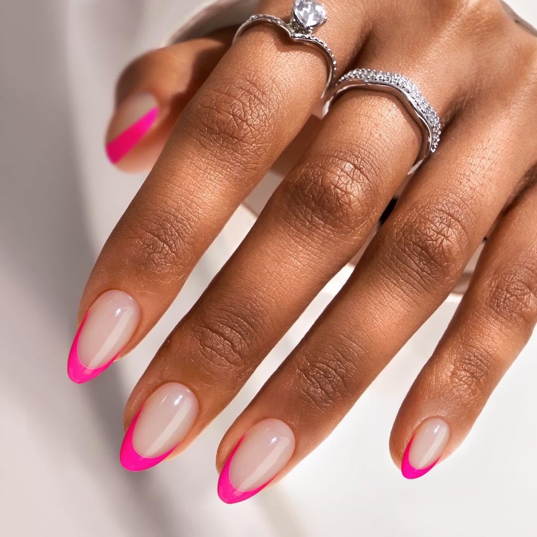French Tip Press On Nails - Almond Shape Stick On Nails for Women | Berry French & Dazzling Pink Colors