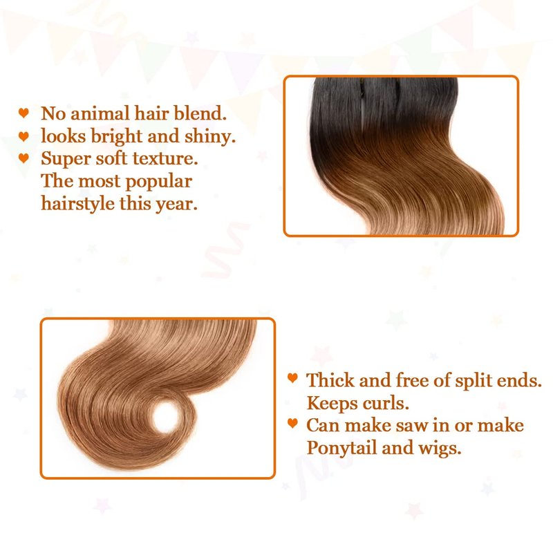 Ombre Human Hair Bundles Body Wave 4 bundle human hair 12A Virgin Unprocessed Human Hair Short Bundles Ombre Blonde Bundles(8888，1B/30)