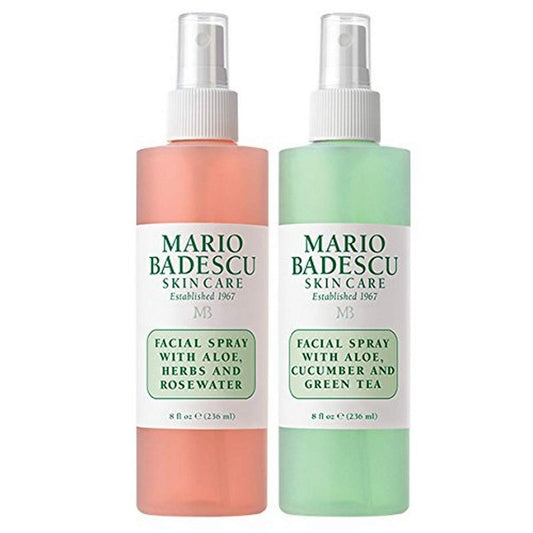 Mario Badescu Facial Spray Aloe, Rose Water and Cucumber - Green Tea Duo for Face, Neck or Hair, Cooling and Hydrating Face Mist for All Skin Types, Dewy Finish, 8 Fl Oz (Pack of 2)