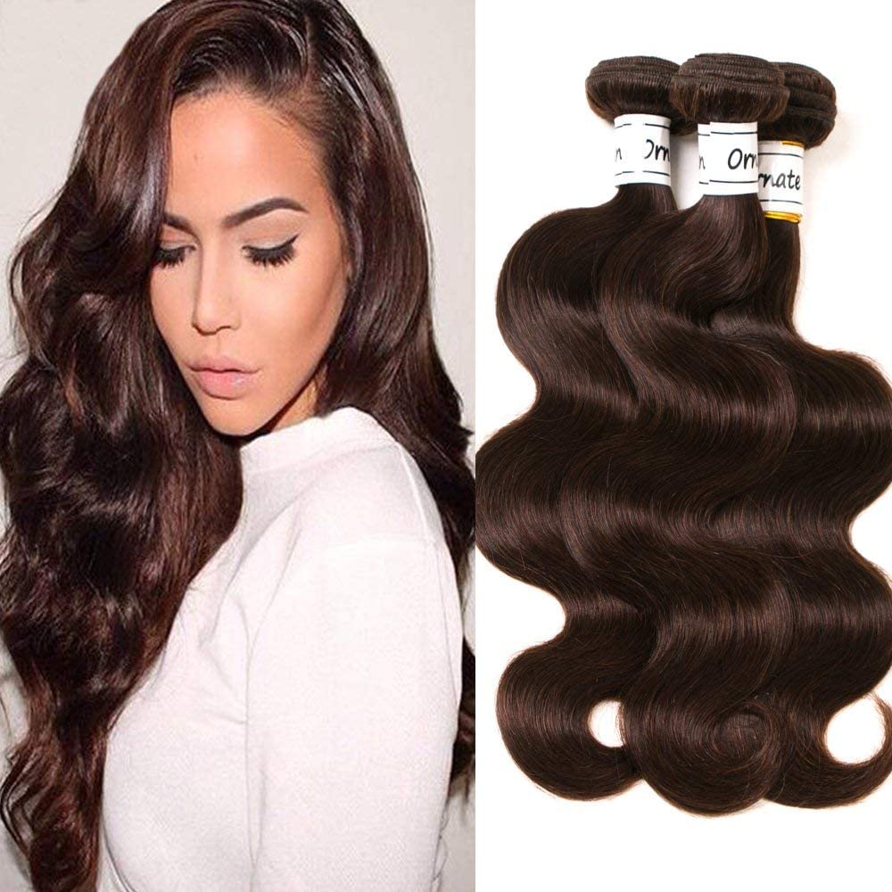 Dark Browm Body Wave Bundles Human Hair Brazilian Hair Extensions Sew In 9A Grade 100% Unprocessed Virgin Remy Human Hair Weave Extensions (body2#, 10 10 10)