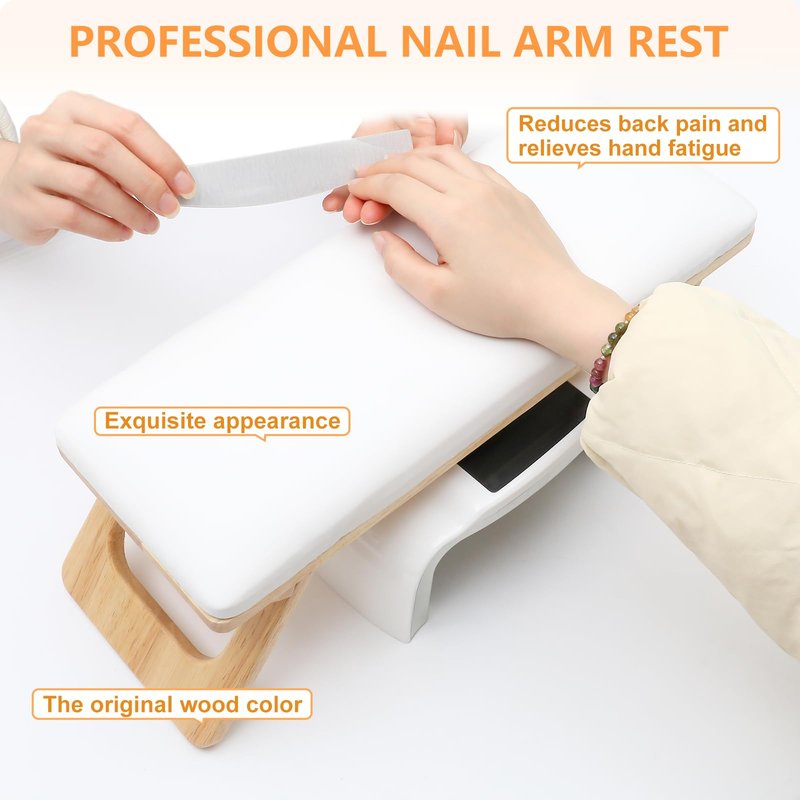YINGJEE Arm Rest for Nails Tech, Professional Microfiber Leather Nail Arm Rest, Nail Pillow Rest Cushion with Soft High-Density Sponge, Solid Wood Non-slip Hand Rest Stand for Manicure Salon (White)