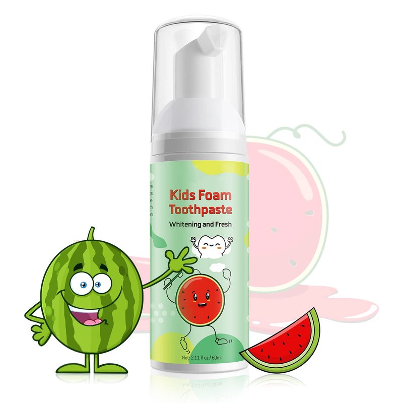 Foam Toothpaste Kids, Toddler Toothpaste with Low Fluoride, Kids Toothpaste for U Shaped & Electric Toothbrush, Foam Toothpaste for Children Ages 3 Plus (4PCS, Strawberry+Orange+Watermelon+Blueberry)
