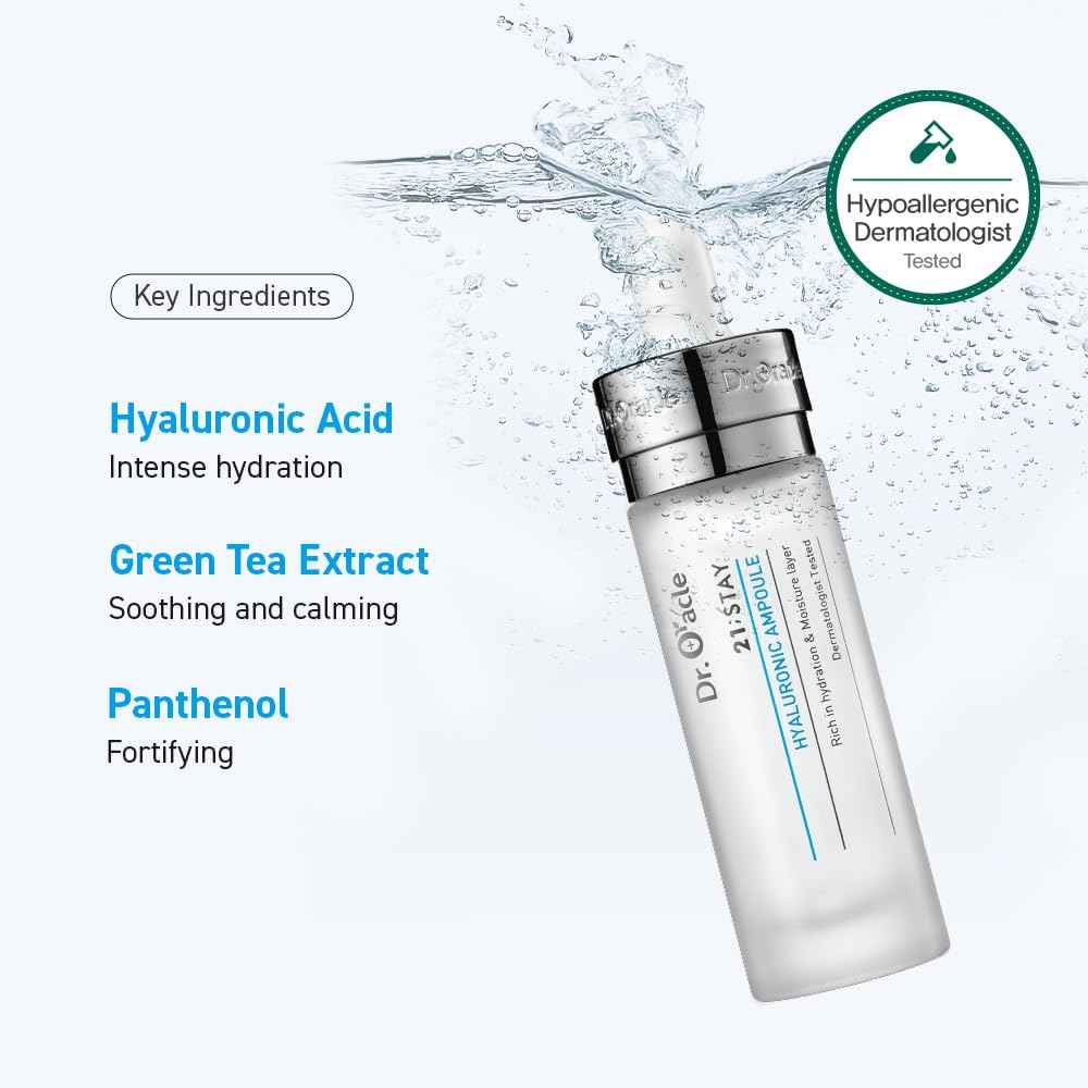 DR.ORACLE Ampoule Hyaluronic Acid Serum for Face Korean Skin Care - Moisturizer Essence Anti-Aging Serum, Intense Hydration Moisturizing K Beauty (0.57o.z), Dermatologist Tested, Clinical Care
