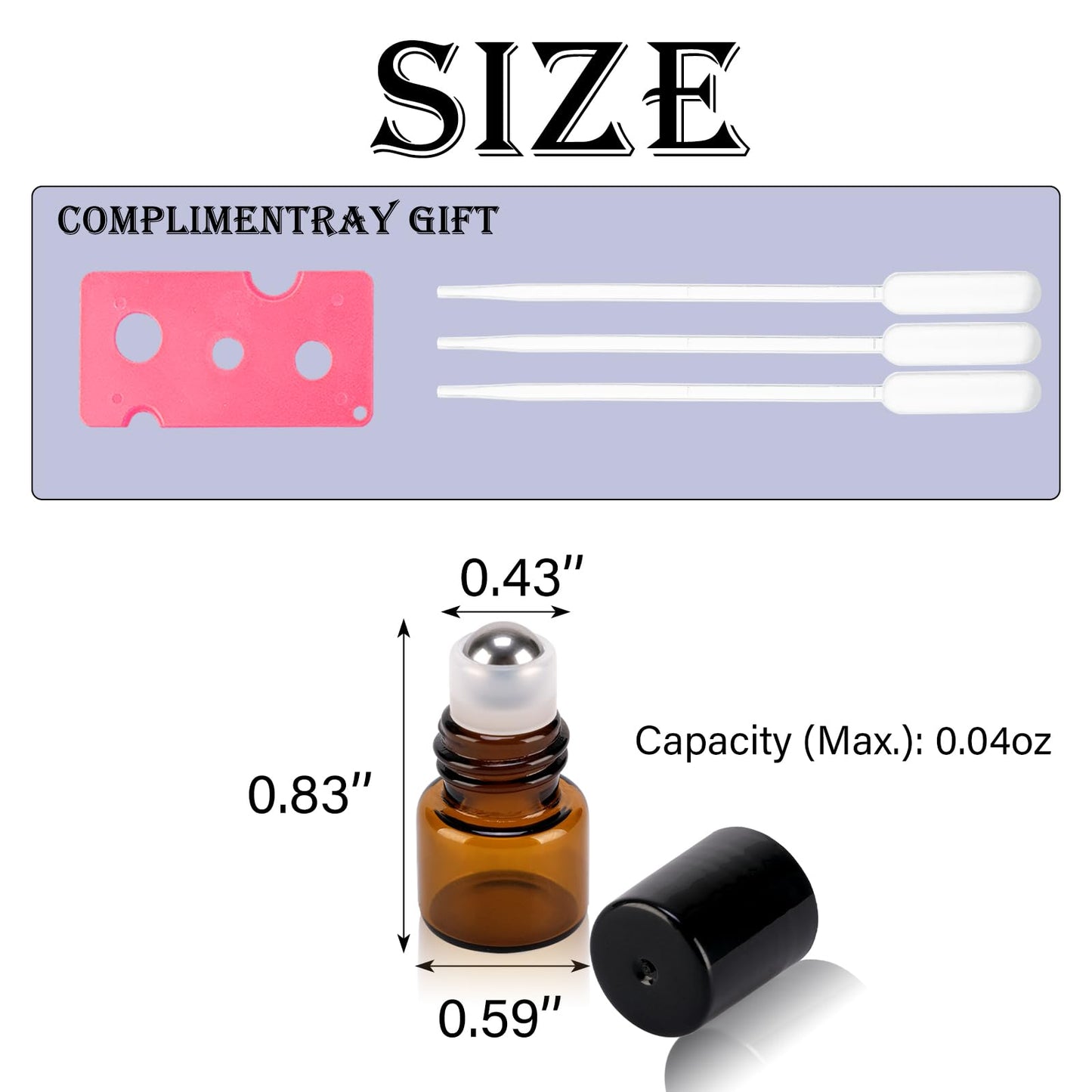 RAMFIYN 120 pack 1ml Amber Glass Roller Bottles for Essential Oils Refillable Roll-on Applicator with Stainless Steel Roller Balls Mini Leak-proof Makeup Containers with Pipettes and Bottle Opener