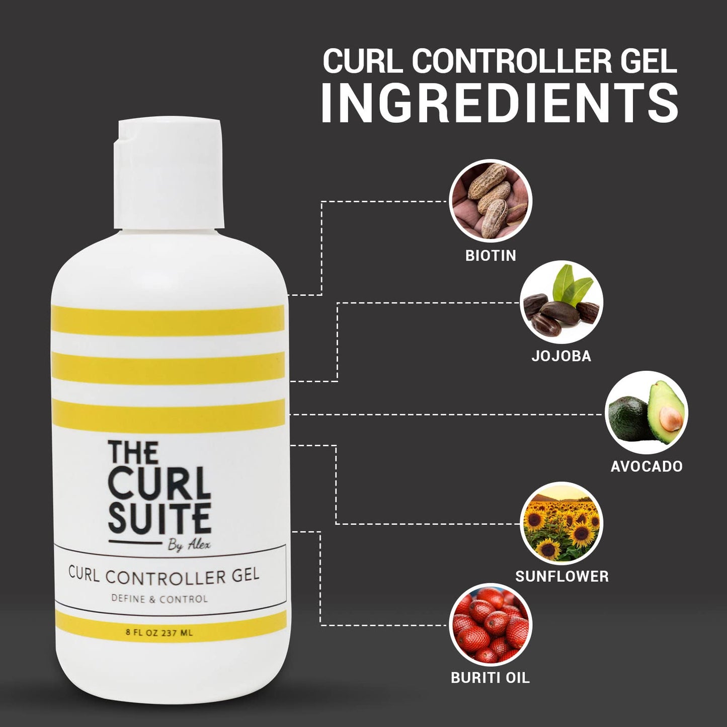 The Curl Suite Curl Controller - Long-Lasting Styling Gel for Curly, Coily, and Wavy Hair, Unisex (8 Oz)