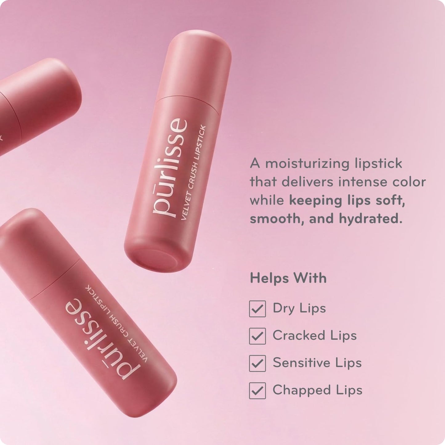 pūrlisse Velvet Crush Long Lasting Lipstick - Matte Finish Hydrating Lipstick - Enriched with Bakuchiol, Mango Seed & Shea Butter to Soften & Smooth Lips - Pinky Nude (0.12 oz)