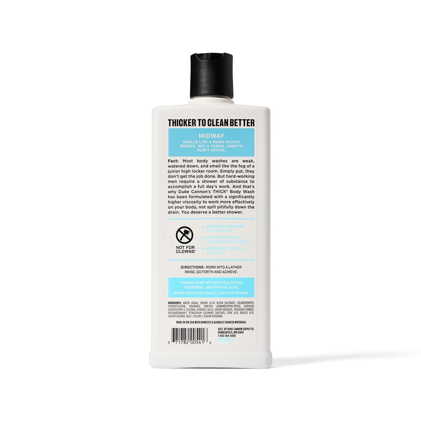 Duke Cannon Supply Co. Thick High Viscosity Body Wash - 3X Thicker, Plant-Based, Mineral-Enriched - Shower Gel for Men, Body Scrub - Midway, 3 Pack (18 oz)