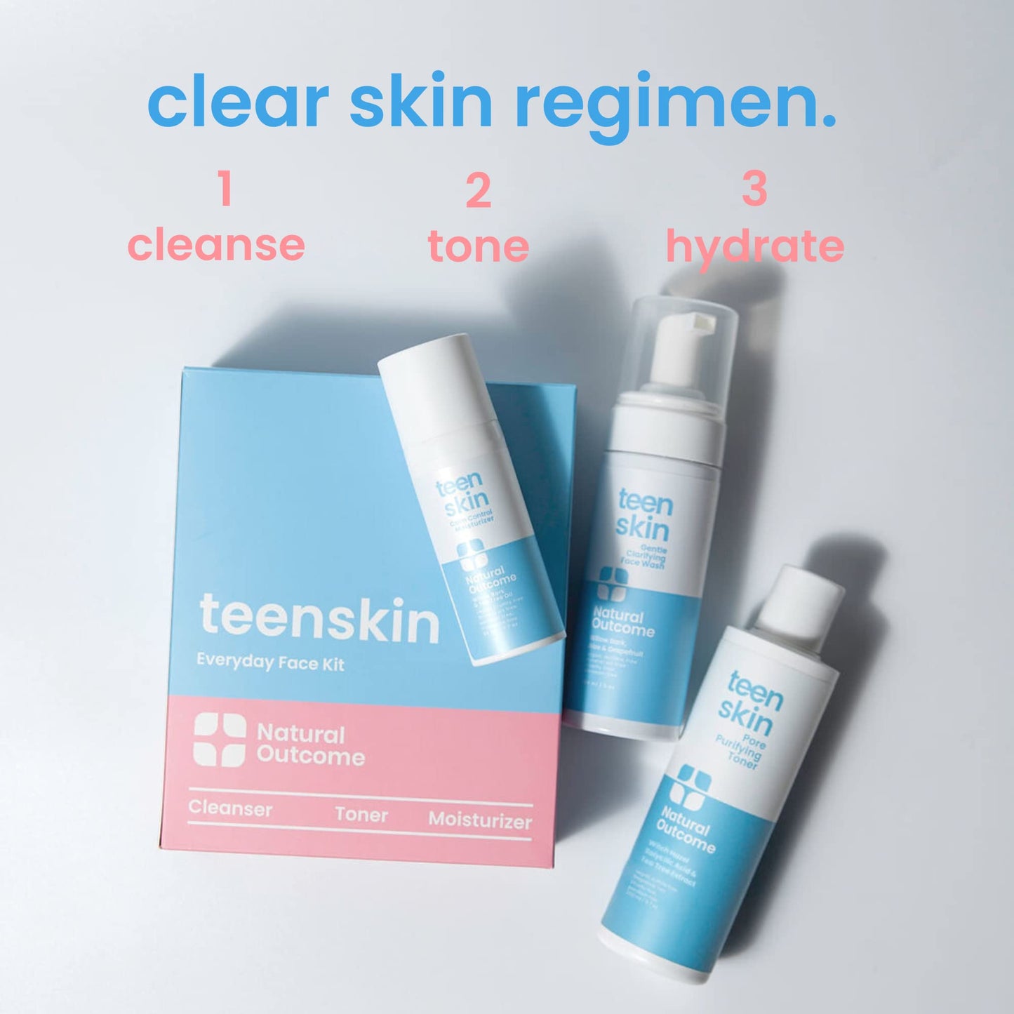 Teen Skin Care Kit 3-Step | Acne Face Wash Skin Care Regimen | Teen Skin Face Wash, Toner, & Moisturizer | Perfect for Teens Preteens & Kids Looking to Prevent Acne | 3 Pc Kit by Natural Outcome