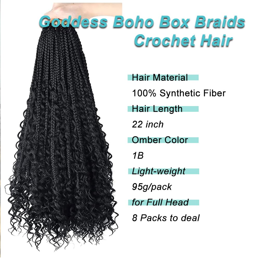 Goddess Box Braids Crochet Hair 8 Packs 3S New Goddess Box Braids Crochet Hair for Black Women Ombre Color Pre-Looped Synthetic Braiding Hair Extension for Black Women（24",8packs,1B）