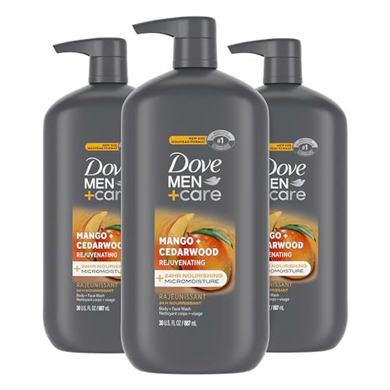DOVE MEN + CARE Body and Face Wash Rejuvenating Mango + Cedarwood 3 Count for Men, with 24-Hour Nourishing Micromoisture Technology, 30 oz