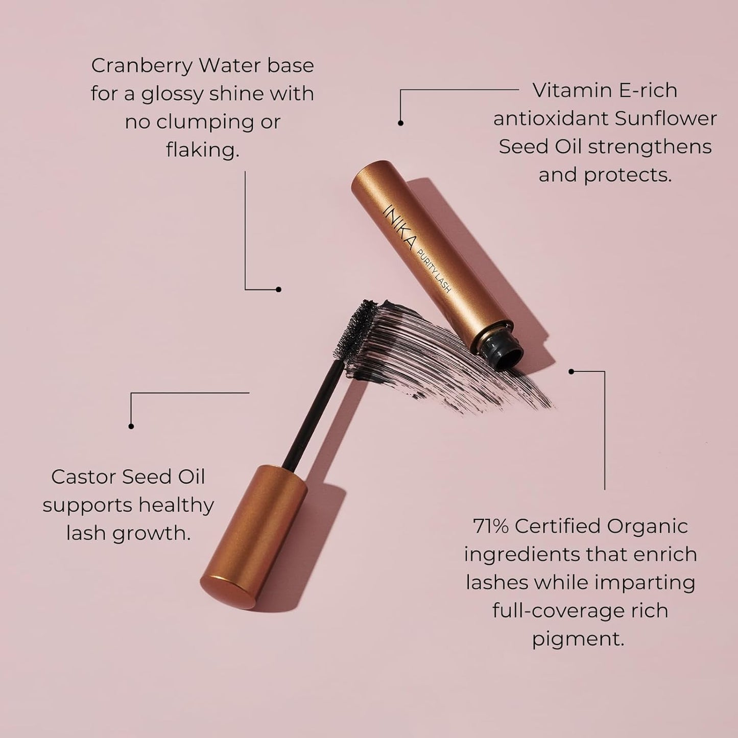 INIKA Organic Purity Lash Mascara - Certified Organic, Sensitive Eye Formula | Nourishing, Long Lasting, Non-Clumping, Black