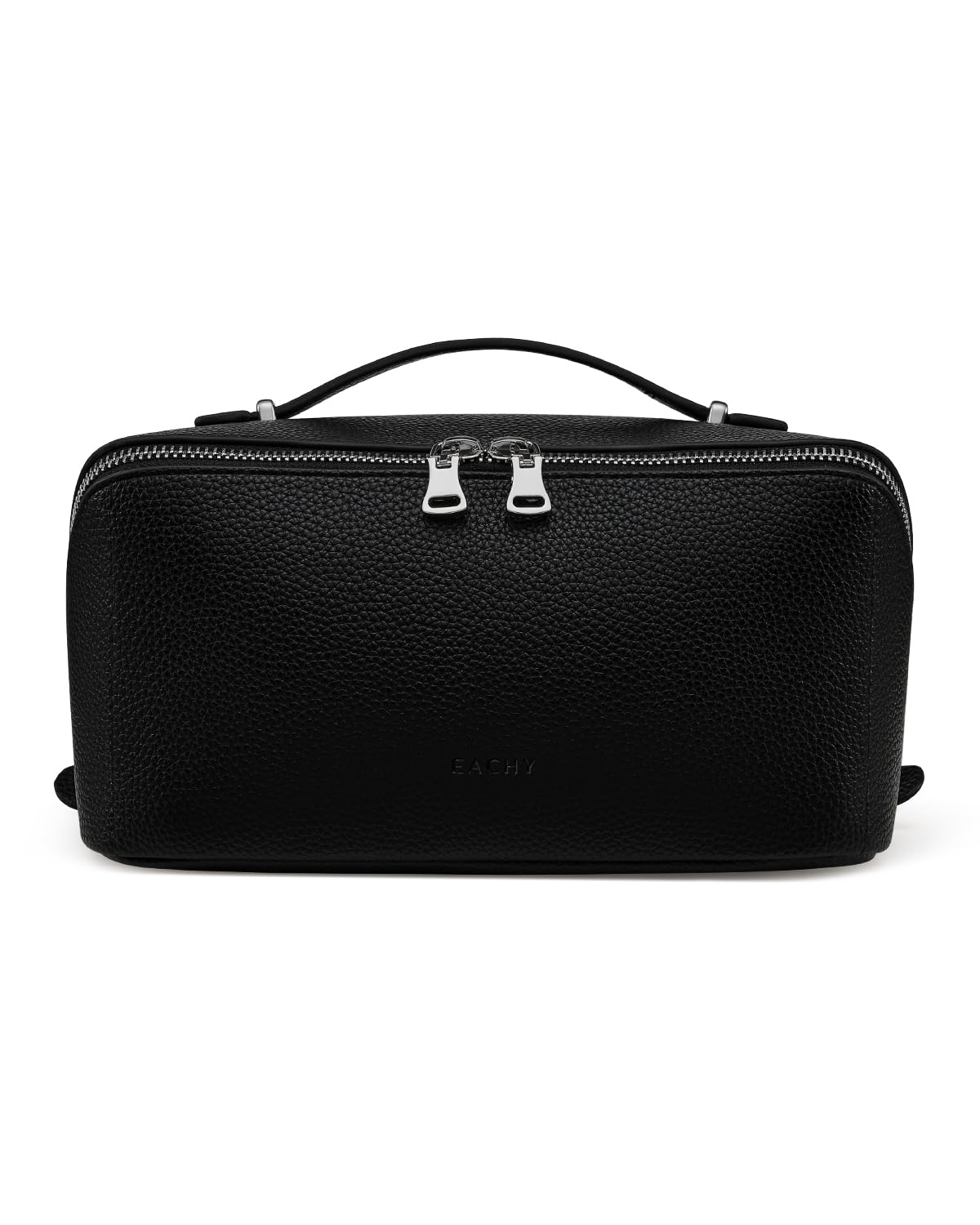 EACHY Travel Makeup Bag, Lychee Leather Large Capacity Cosmetic Bag for Women, Open Flat Toiletry Bag with TPU Brush Compartment, Waterproof Skincare Organizer Travel Essentials