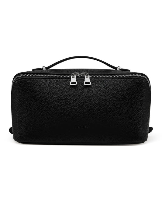 EACHY Travel Makeup Bag, Lychee Leather Large Capacity Cosmetic Bag for Women, Open Flat Toiletry Bag with TPU Brush Compartment, Waterproof Skincare Organizer Travel Essentials