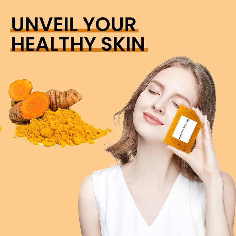 Turmeric Soap & Face Wash Set, Lemon Turmeric Kojic Soap Bar and Foaming Facial Cleanser with Brush Combo for Face & Body, Deep Cleansing Moisturizing