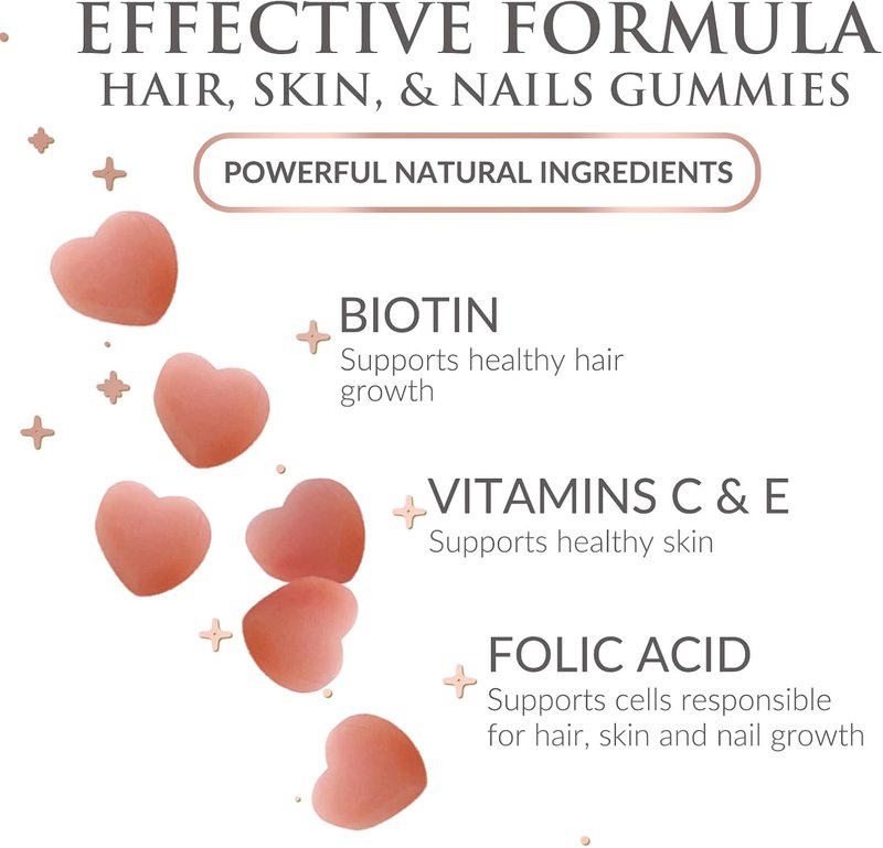 Hair Vitamins Gummies - Sugar Free Biotin 5000 mcg for Hair Growth | Supports Strong Hair & Nails - 60 Vegetarian Gummies