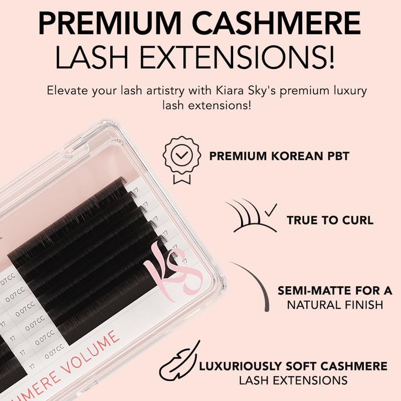 Cashmere Volume Lash Extensions - Soft Semi-Matte Finish | Professional Use | Black CC 0.07 8MM