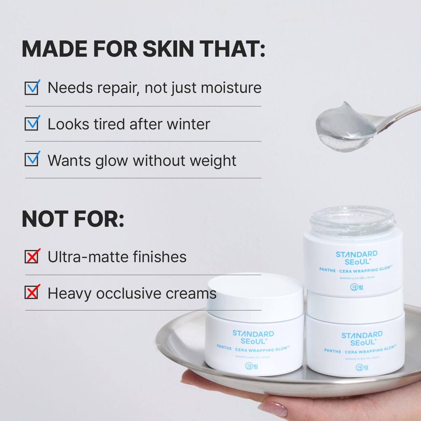 Standard Seoul Barrier Glass Gel Moisturizer – Instantly Soothes & Hydrates, Lightweight Gel Cream for Sensitive Skin, Panthenol & 5 Ceramides, Glass-Skin Finish, 50ml