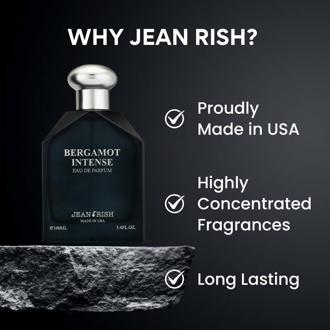 Jean Rish Bergamot Intense Perfume for Men Eau De Parfum, Long-Lasting Luxury Fragrance, Made In USA - Bergamot, Lemon, Lavender, Patchouli, Amber Scent - 100ml / 3.4 oz