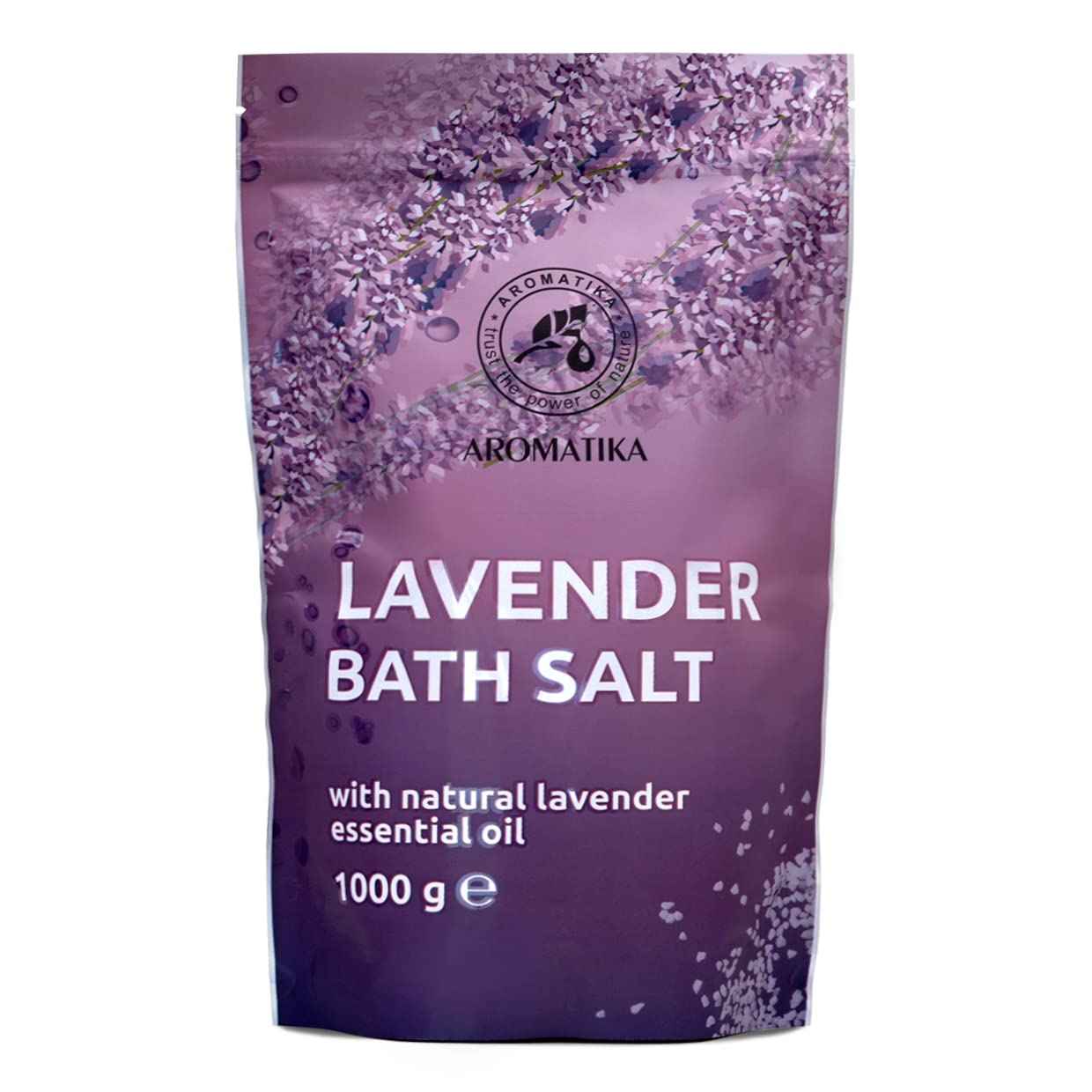 Bath Sea Salt with Natural Lavender Essential Oil 35.0 Oz (zipper) - Lavender Bath Salts - Best for Good Sleep - Stress Relief - Beauty - Relaxing - Bathing - Body Care