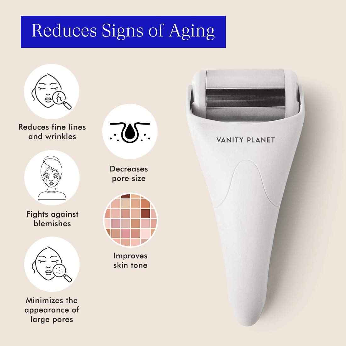 Vanity Planet Revive Professional Facial Face and Eye Ice Roller for Anti Aging, Wrinkles, Pain Relief and Skin Care