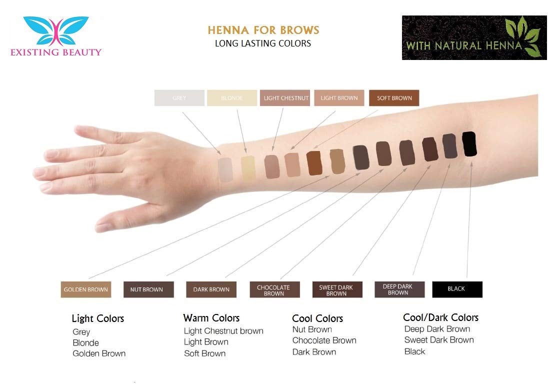 Medium Brown Eyebrow Henna Tint for Eyebrow Color- Professional Henna Brow Kit Including Use Instructions and Mixing Bowl 3x 1g Packets Brow Dye by Existing Beauty