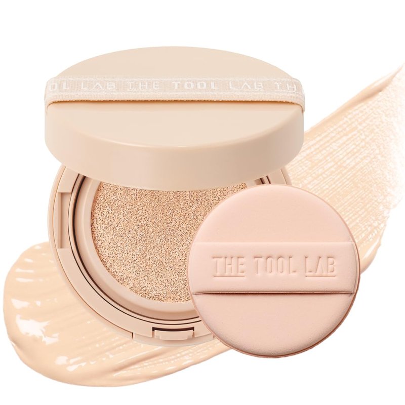 THE TOOL LAB Stamp Skinfit Cushion Foundation, Long Lasting Full Coverage Glass Glow Finish, Korean Foundation Makeup for All Skin Types (No.23 natural beige, Glow Type)
