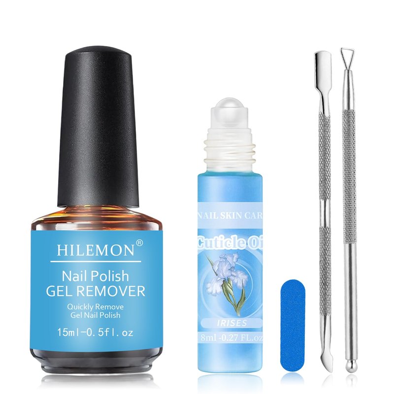 HiLemon Quick Gel Nail Polish Remover Kit, Magickly Remove Polish in 3-5 Mins for Nail Gel, with a 15ml Gel Remover, Cuticle Oil & Nail Tools, No Need to Soak or Wrap (Remover&Oil)
