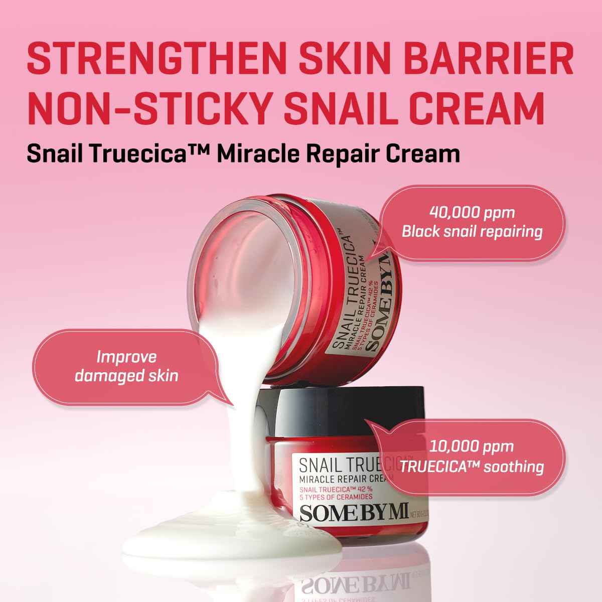 SOME BY MI Snail Truecica Miracle Repair Cream - 2.02Oz, 60ml - Made from Snail Mucin for Sensitive Skin - Daily Repair Face Moisturizer for Acne Marks and Strengthen Skin Barrier - Korean Skin Care