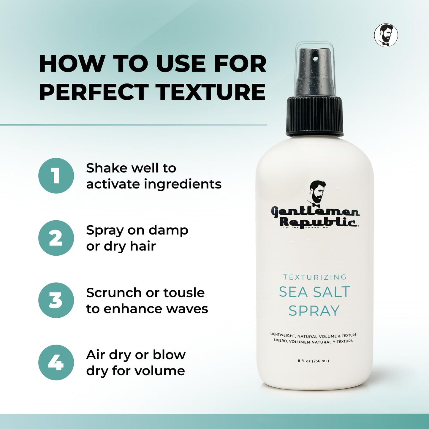 Gentlemen Republic Sea Salt Spray for Men & Women – Hair Texturizing Spray with Dead Sea Salt, Vitamin E & Kelp – Adds Volume & Texture – Lightweight Texturizing for Hair Men – 8 oz