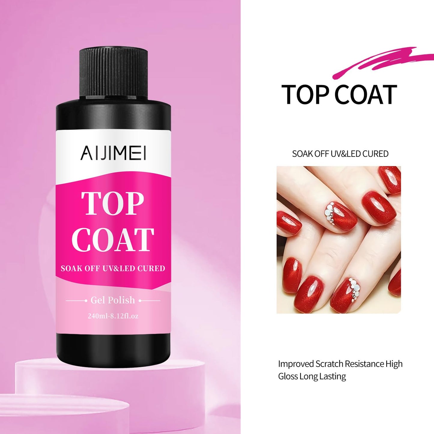 Premium Gel Top Coat Nail Polish - Long Lasting Finish for Salon-Grade Nails | 240ml (8 Fl Oz)