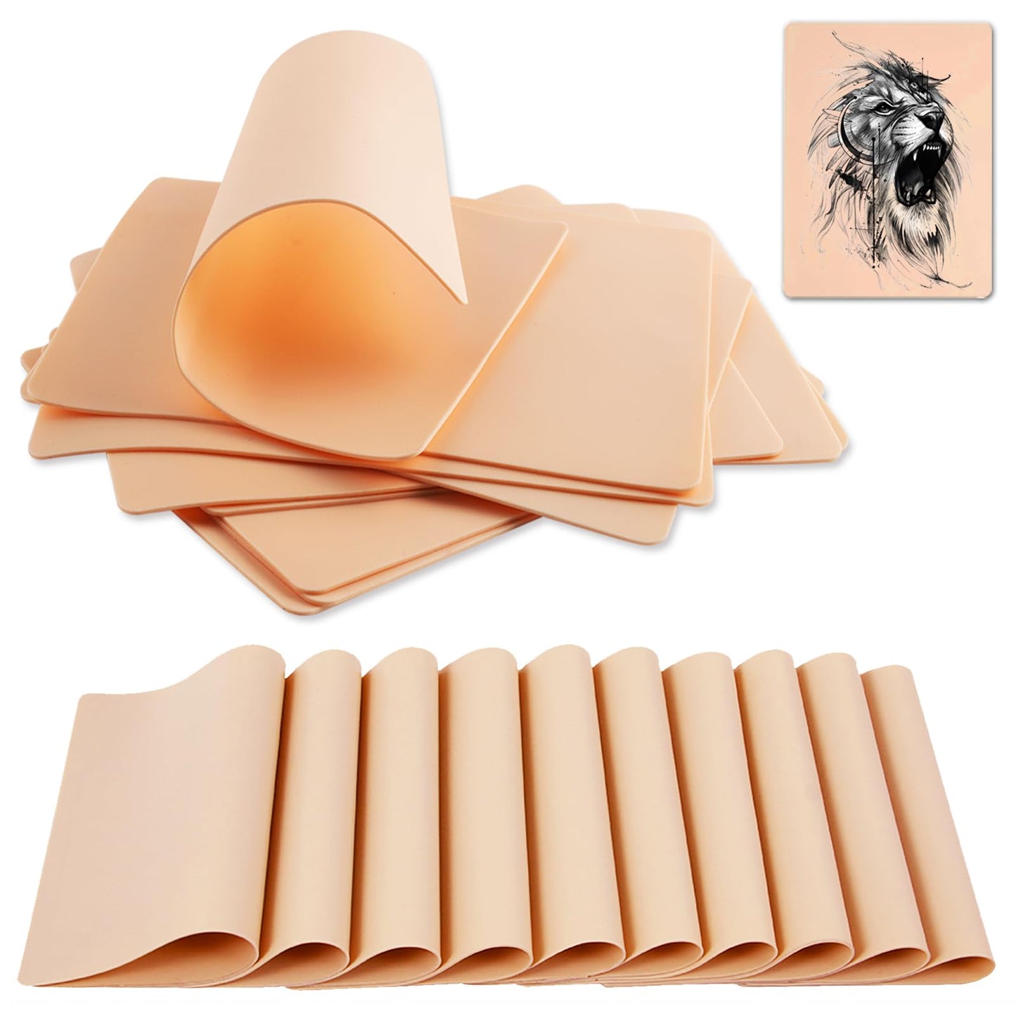 Tattoo Practice Skin - Combofix 20Pcs Double Sided Blank Tattoo Skin Fake Skin, 7.4x5.6in Soft Practice Skins Fake Eyebrow for Beginners and Experienced Artists (Soft Silicone)