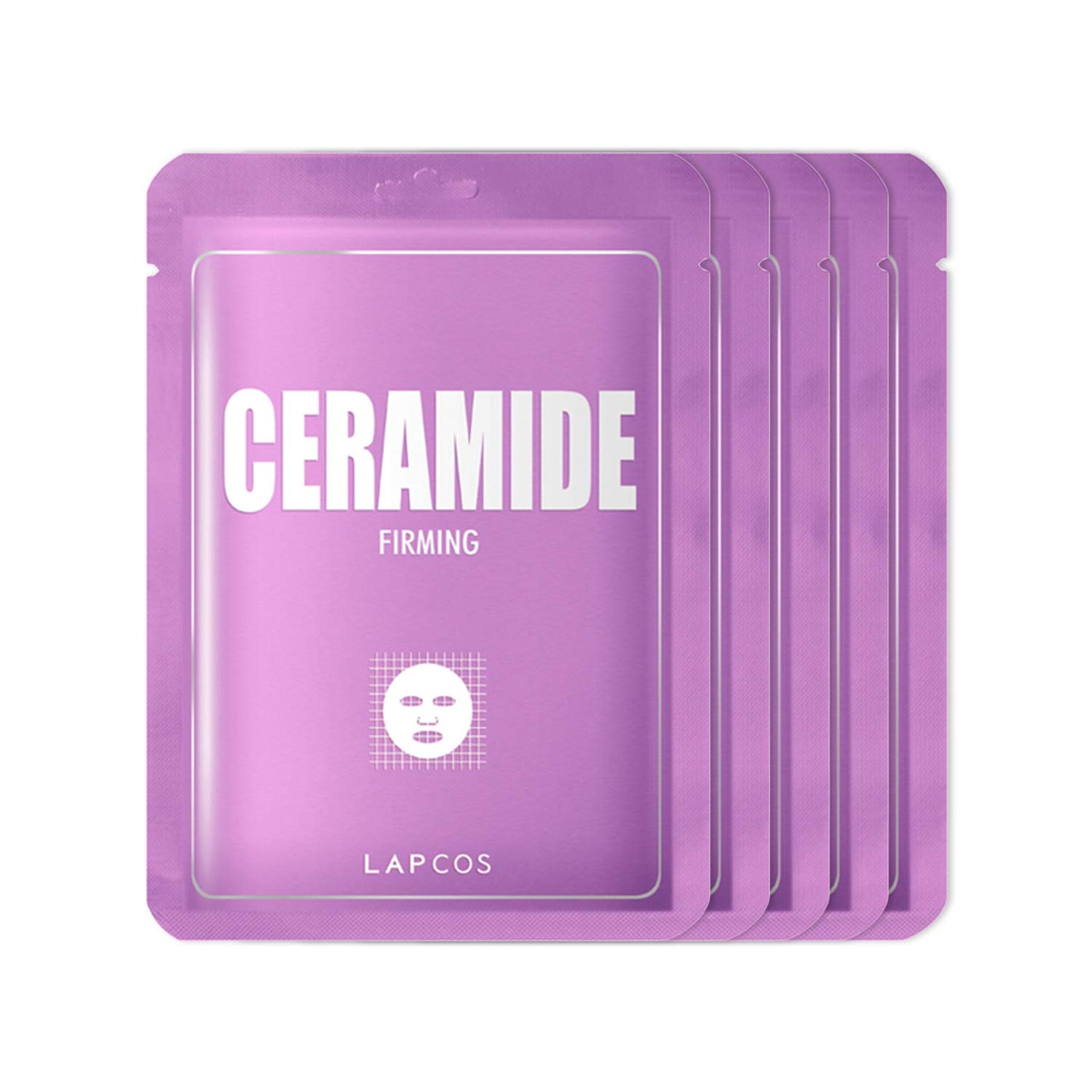 LAPCOS K Beauty Derma Ceramide Sheet Mask - Hydrating & Firming Face Mask with Althaea Flower for Dull Texture & Skin Barrier Repair - Highly Breathable TMF-Cell Sheet - Korean Skin Care (Pack of 5)