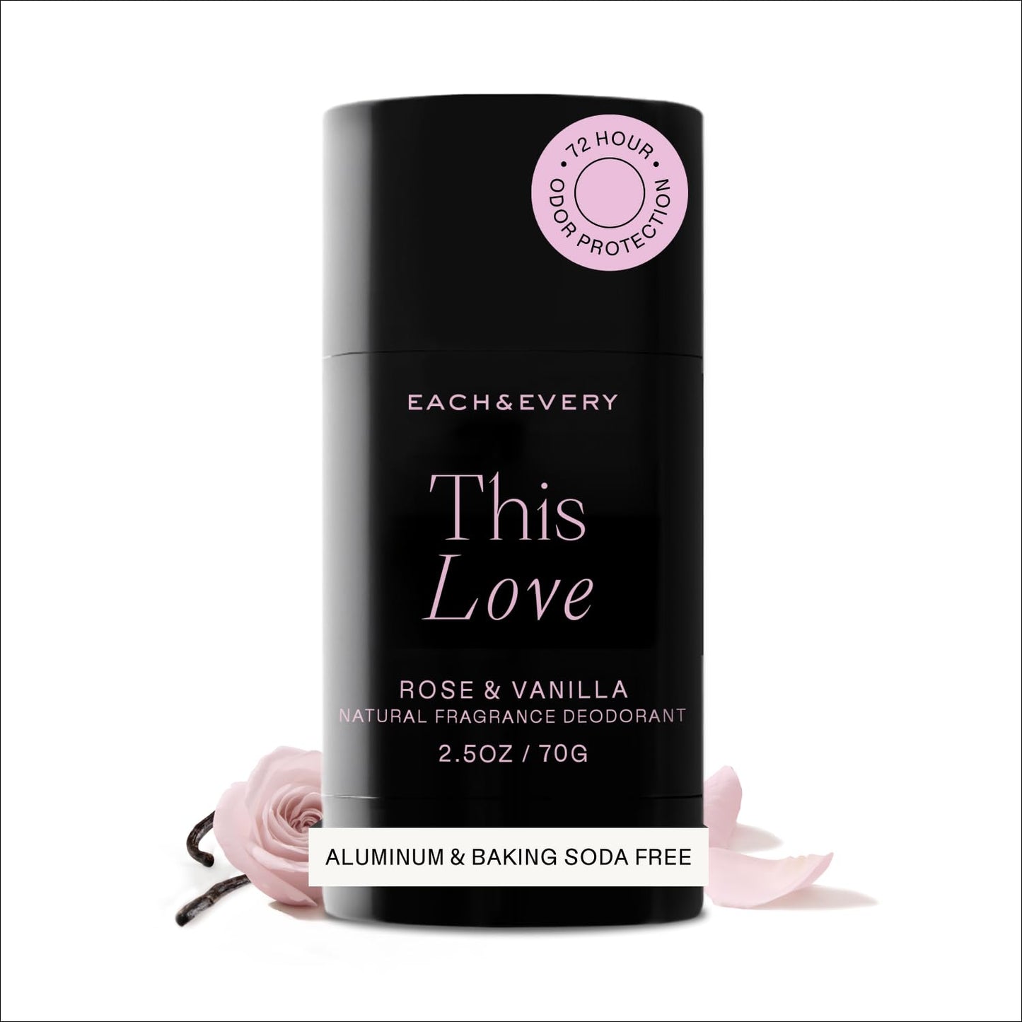 Aluminum-Free Deodorant for Women & Men | Natural Fragrance, 72-Hr Odor Protection, Non-Toxic - Rose & Vanilla, 2.5oz