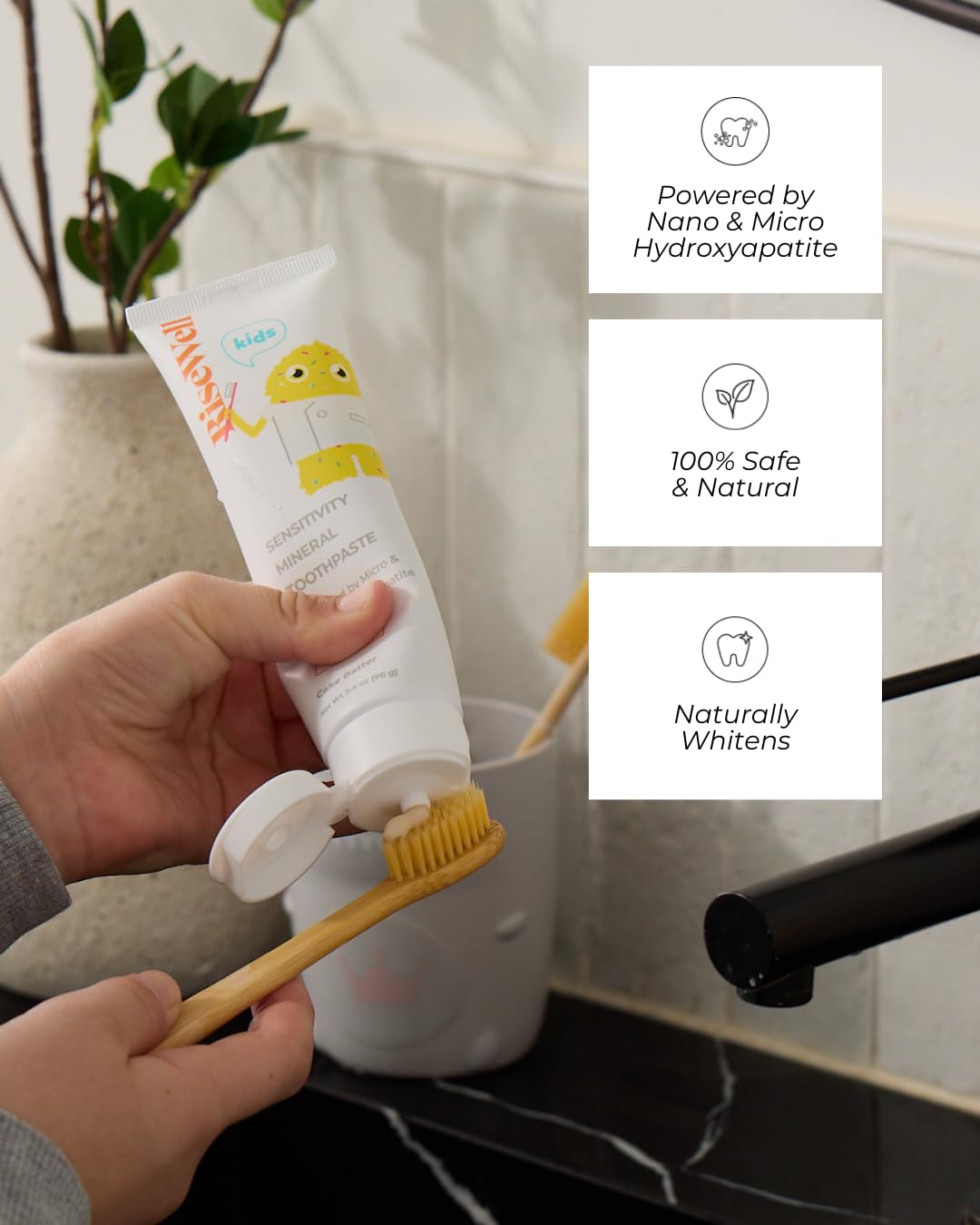 RiseWell PRO Kids Mineral Toothpaste - Micro & Nano Hydroxyapatite Toothpaste Kids - Made in USA, Natural and Safe to Swallow, Dentist Developed for Kid's Daily Oral Care (Cake Batter Flavor)