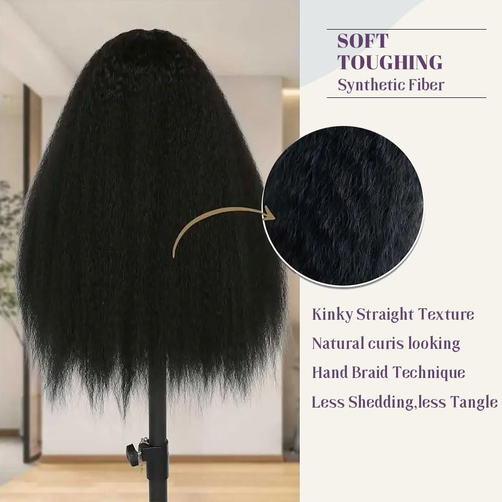 Emistar Afro Kinky Straight Lace Front Wigs Soft As Human Hair Pre Plucked With Baby Hair 180% Density Yaki Straight Transparent HD Lace Wig 200% Density Glueless Wigs for Black Women (13x6, 22 Inch)