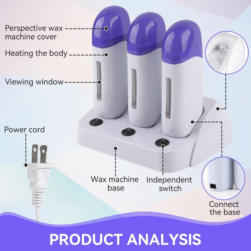 Wax Warmer for Hair Removal, Professional Abs Roll on Wax Heater Waxing Body Hair Removal Hot Wax Machine for Hand, Foot, Elbow, Arm, Leg, Armpit and Bikini Line Easily
