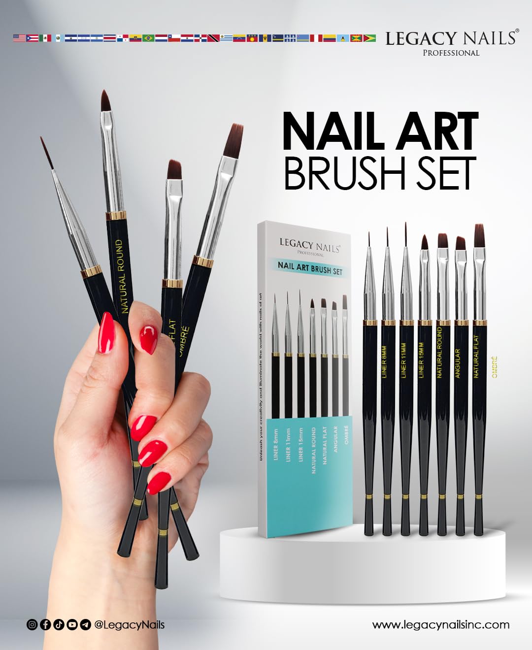 Legacy Nails Professional NAIL ART BRUSH SET 7 PCS - Brushes for Nail Art, Gel, Acrylic, Detailing, and Line Work – Durable, Easy to Clean, and Lightweight