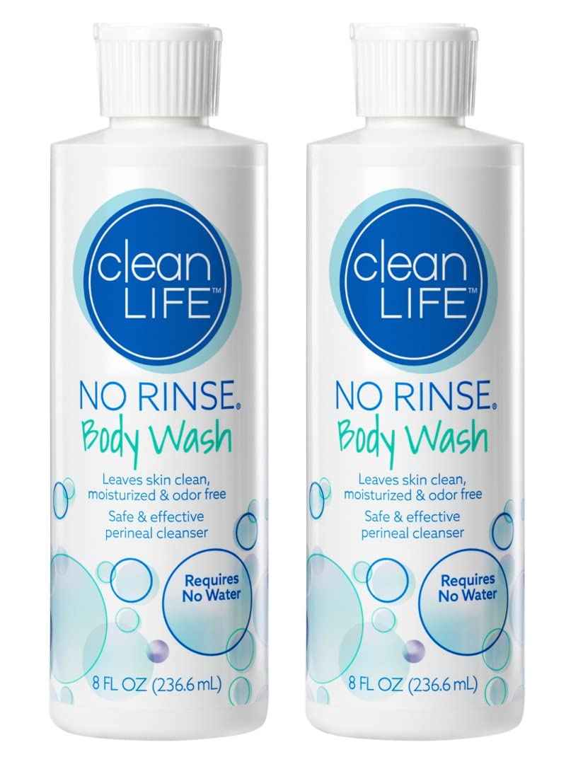 No-Rinse Shampoo 8oz (1 bottle) Body Wash 8 oz (2 bottles) – Gentle, Convenient & Hospital-Approved