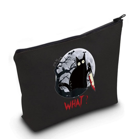 LEVLO Murderous Cat With Knife Cosmetic Make Up Bag Sneaky Cartoon Aminal Inspired Gifts Cat What Makeup Zipper Pouch Bag (C at What LT)