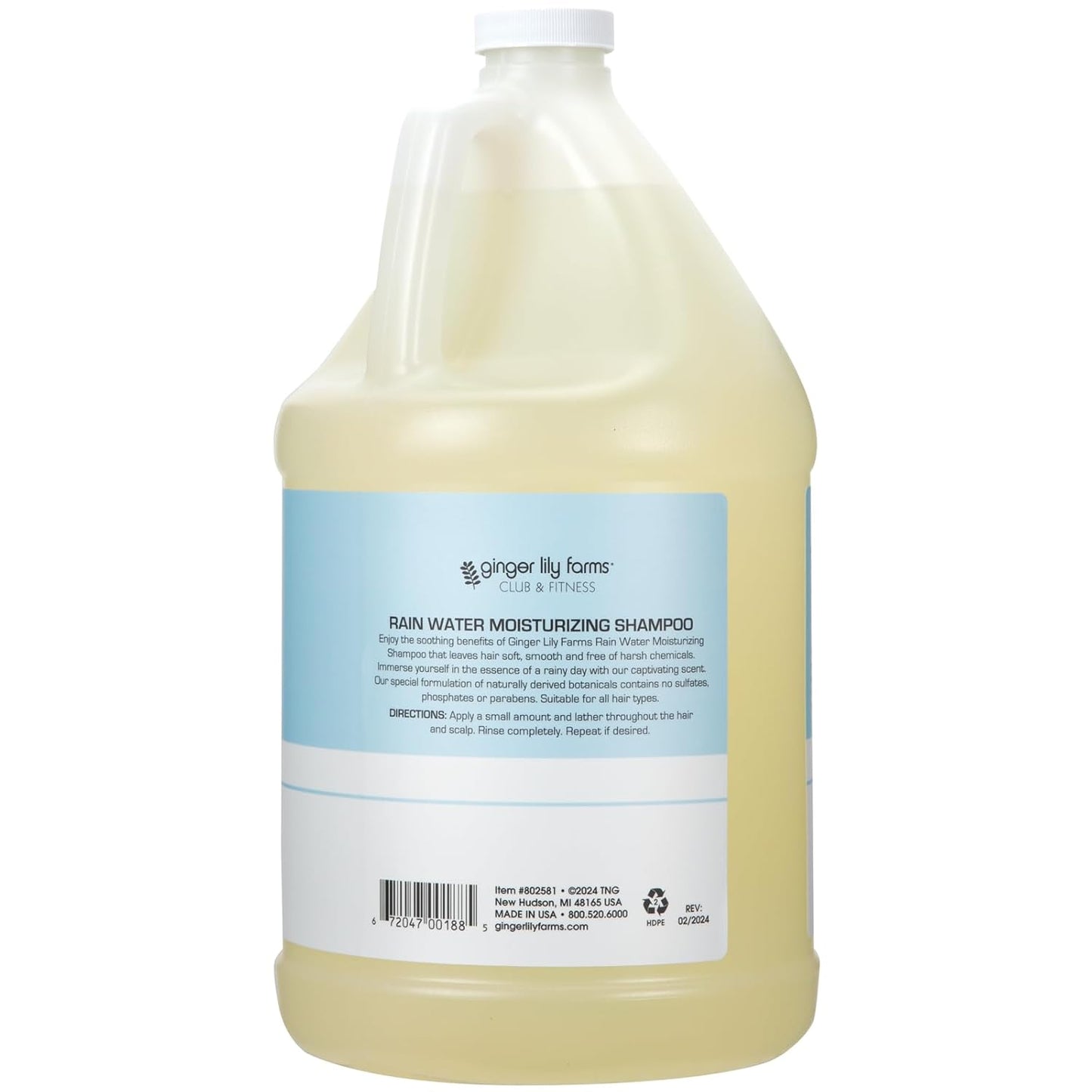 Ginger Lily Farms Moisturizing Shampoo for All Hair Types - 100% Vegan, Rain Water Scent | 1 Gallon Refill
